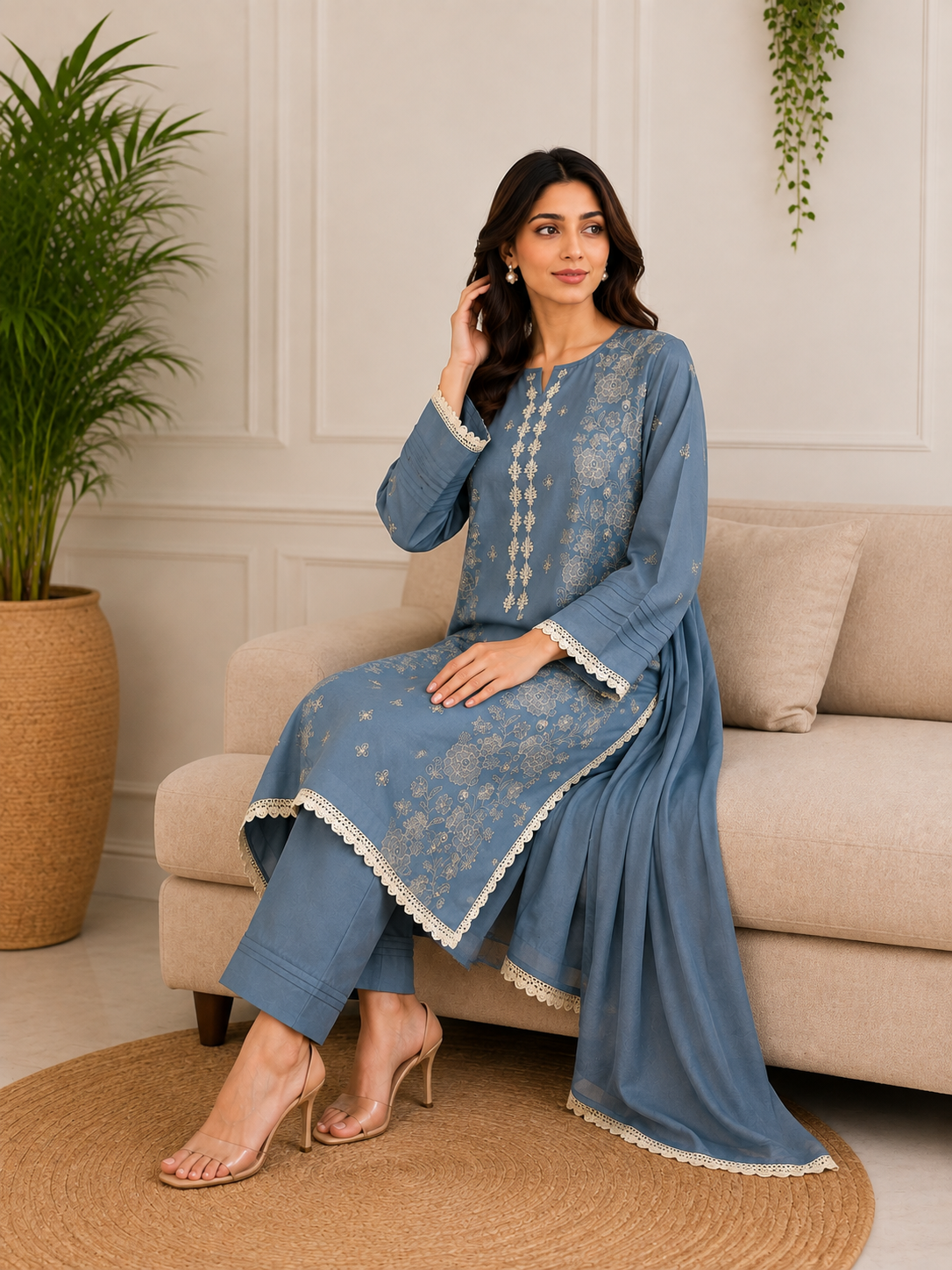 Ice Grey Embroidered Suit