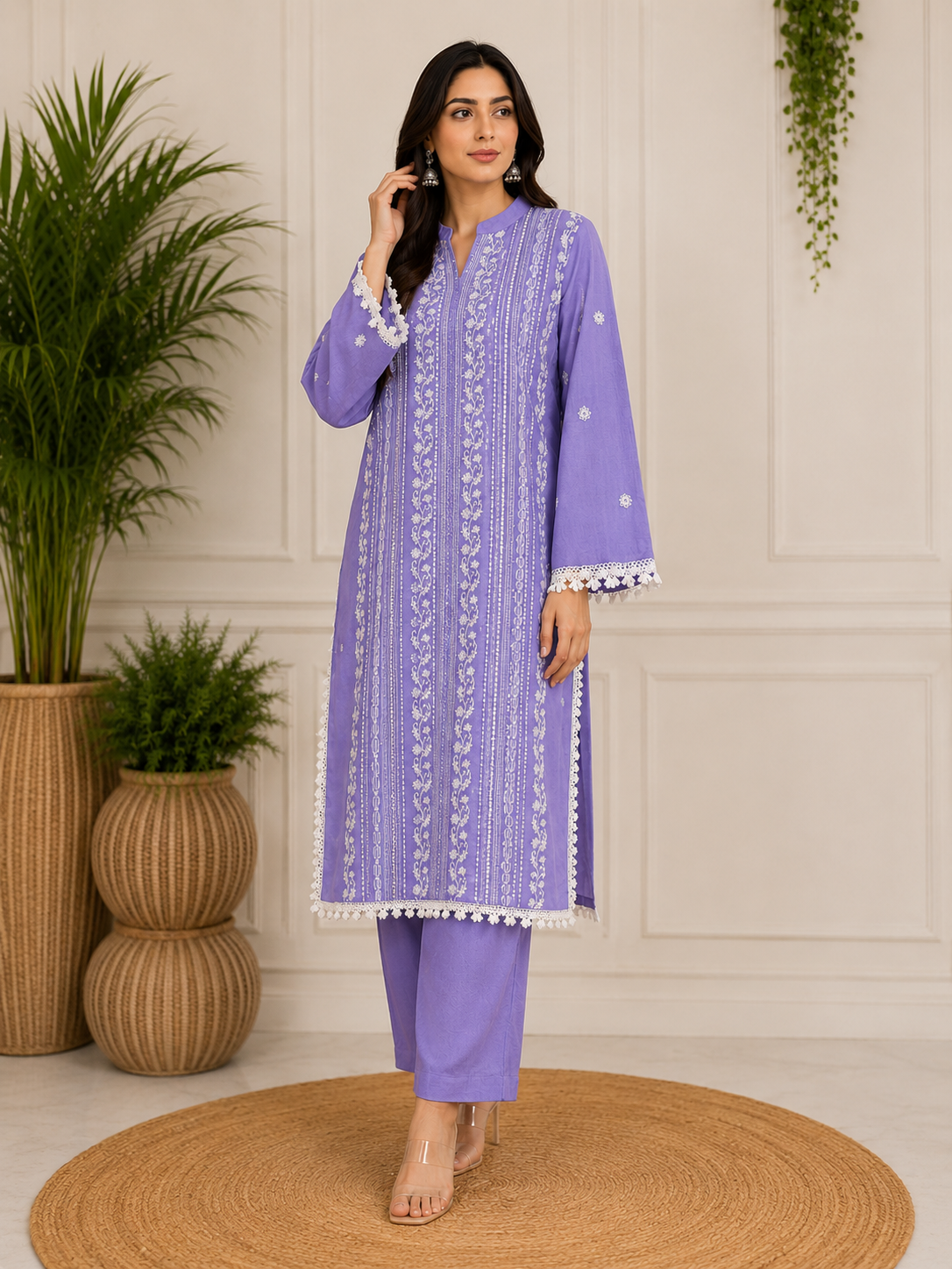 Elegant Purple Embroidered 2 Peice Suit