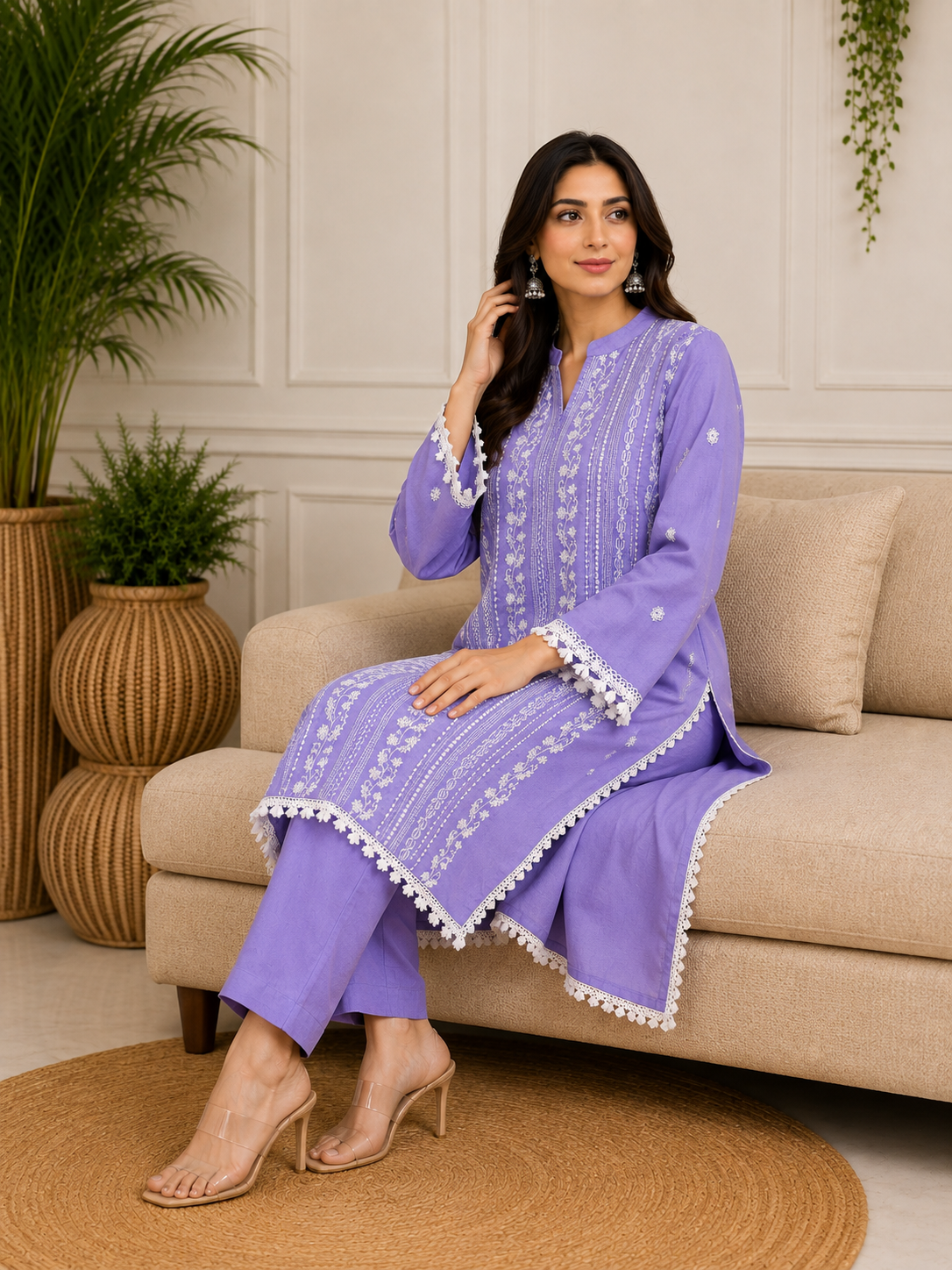 Elegant Purple Embroidered 2 Peice Suit