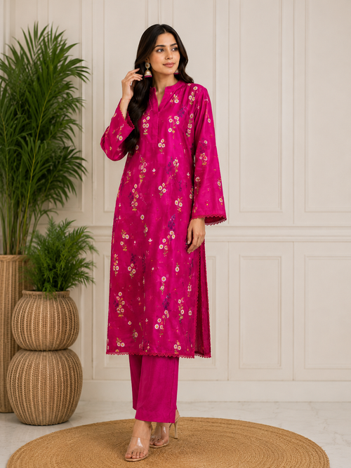 Barbie Pink Kashmiri Booti Embroidered Suit