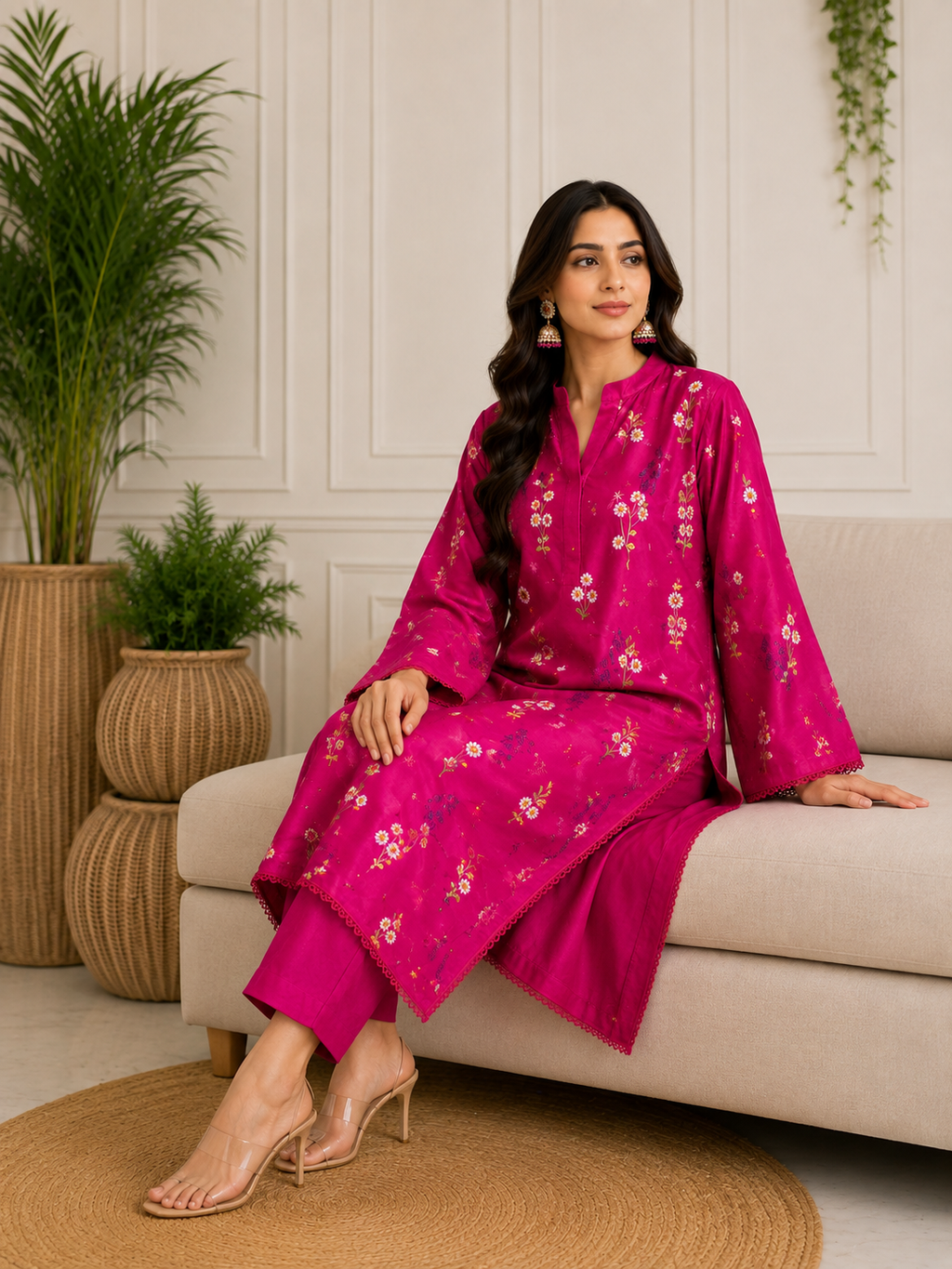 Barbie Pink Kashmiri Booti Embroidered Suit