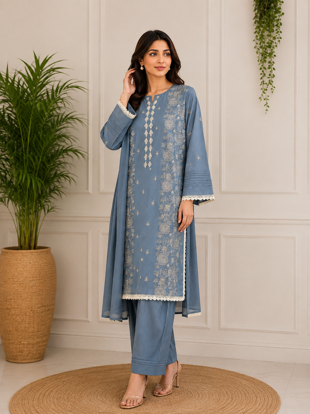 Ice Grey Embroidered Suit