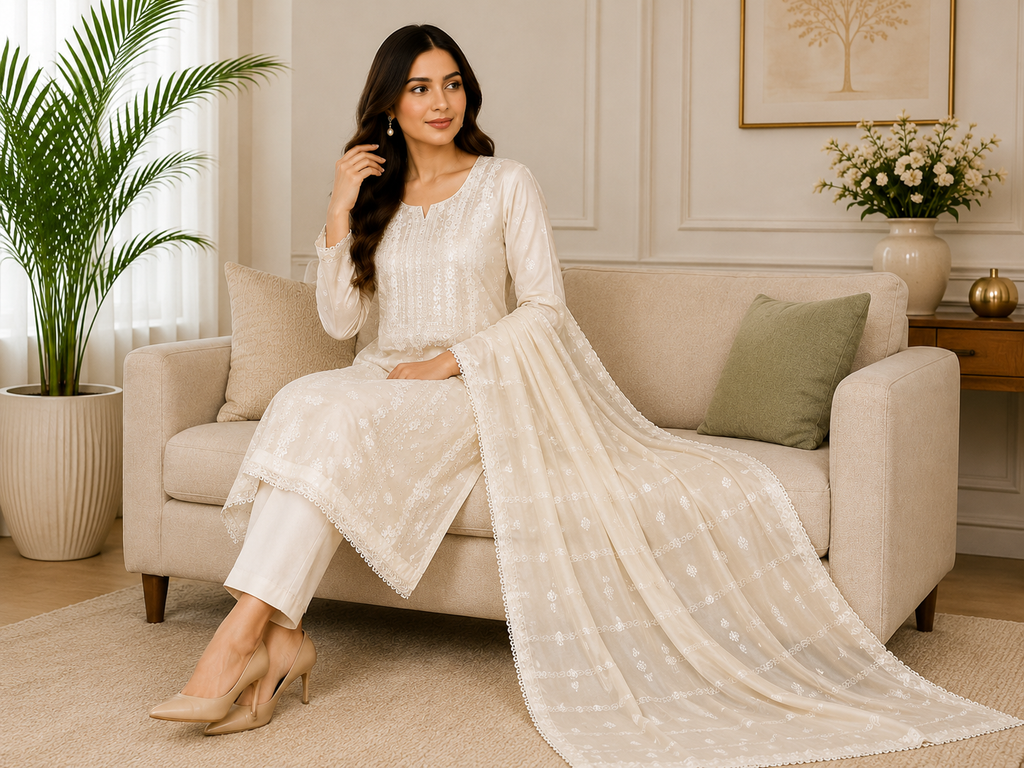 Light Grey Breeze Lawn Farshi 3-Piece Ready-to-Wear Suit