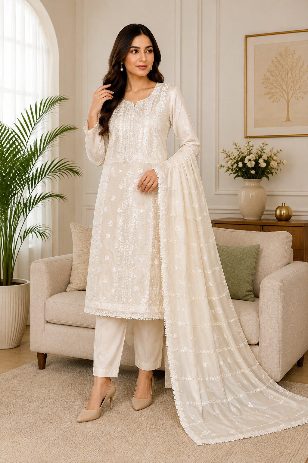 Light Grey Breeze Lawn Farshi 3-Piece Ready-to-Wear Suit