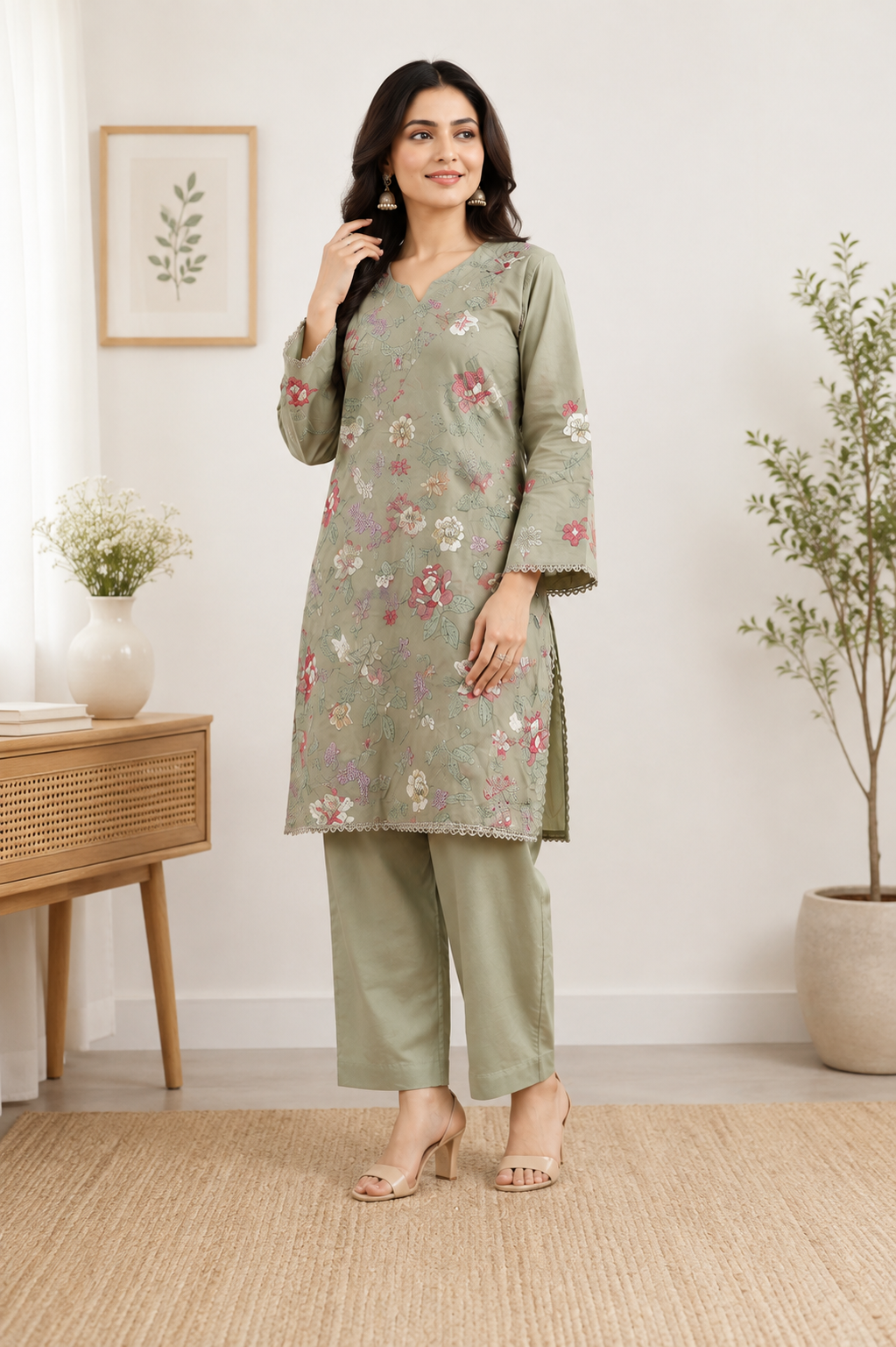 Olive Mustard Breeze Lawn Farshi 3-Piece;