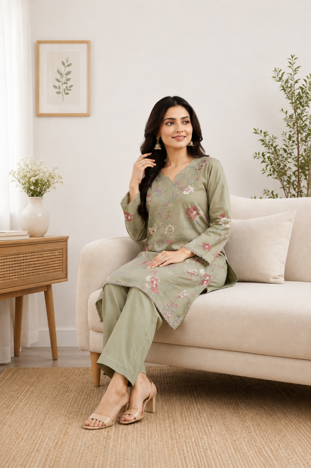 Olive Mustard Breeze Lawn Farshi 3-Piece;