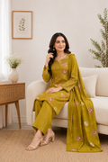 Olive Mustard Breeze Lawn Farshi 3-Piece Ready-to-Wear Suit
