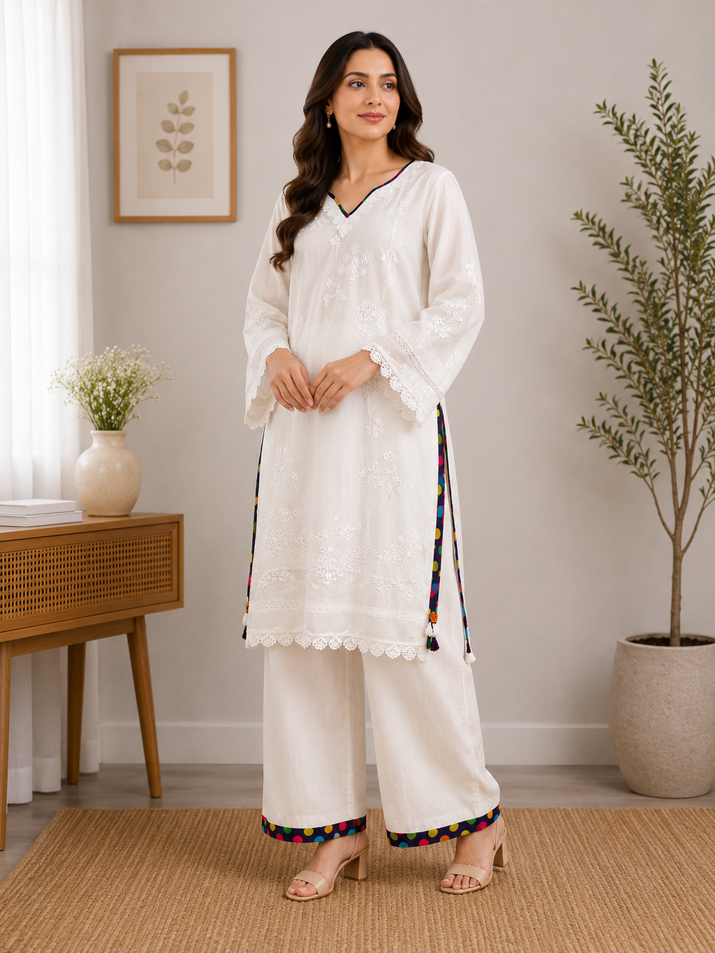 White chikankari Embroidered 2-Piece suit