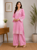 **Baby Pink Embroidered Kurta with Straight Trouser**