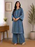 **Ice Grey Embroidered Kurta with Shalwar**