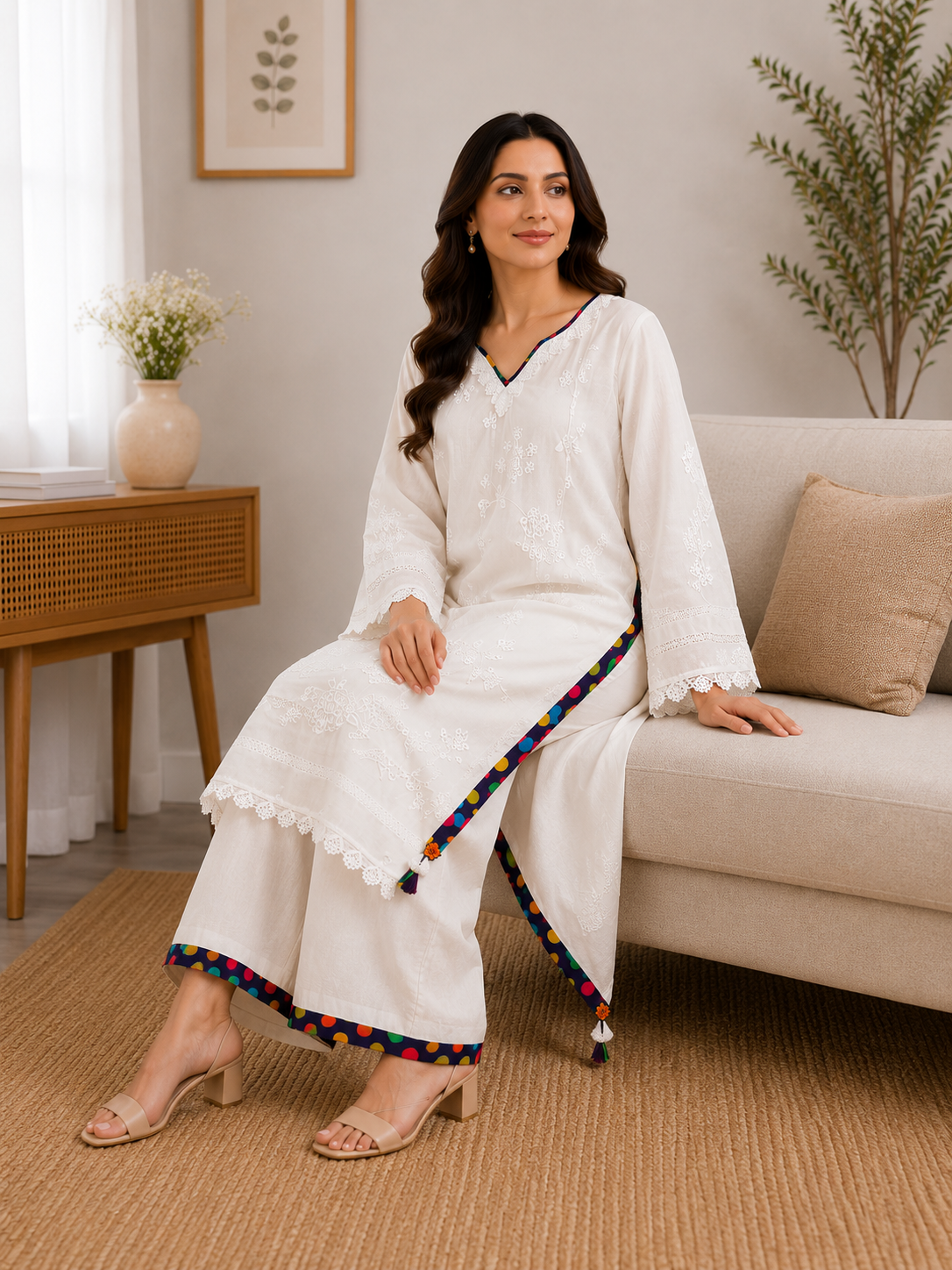 White chikankari Embroidered 2-Piece suit