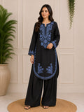 Black Embroidered Suit with Blue Detailing & Farshi Shalwar