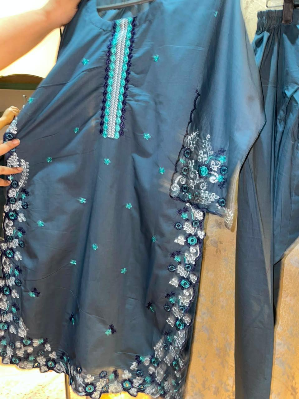 **Ice Grey Embroidered Kurta with Shalwar**