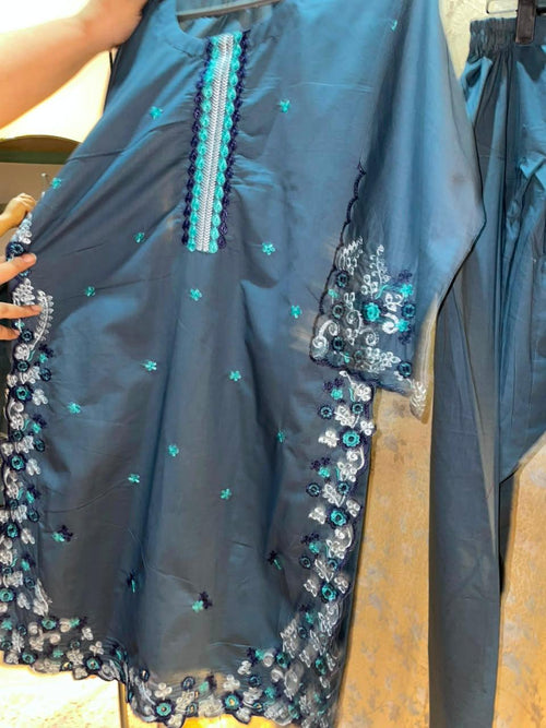 **Ice Grey Embroidered Kurta with Shalwar**